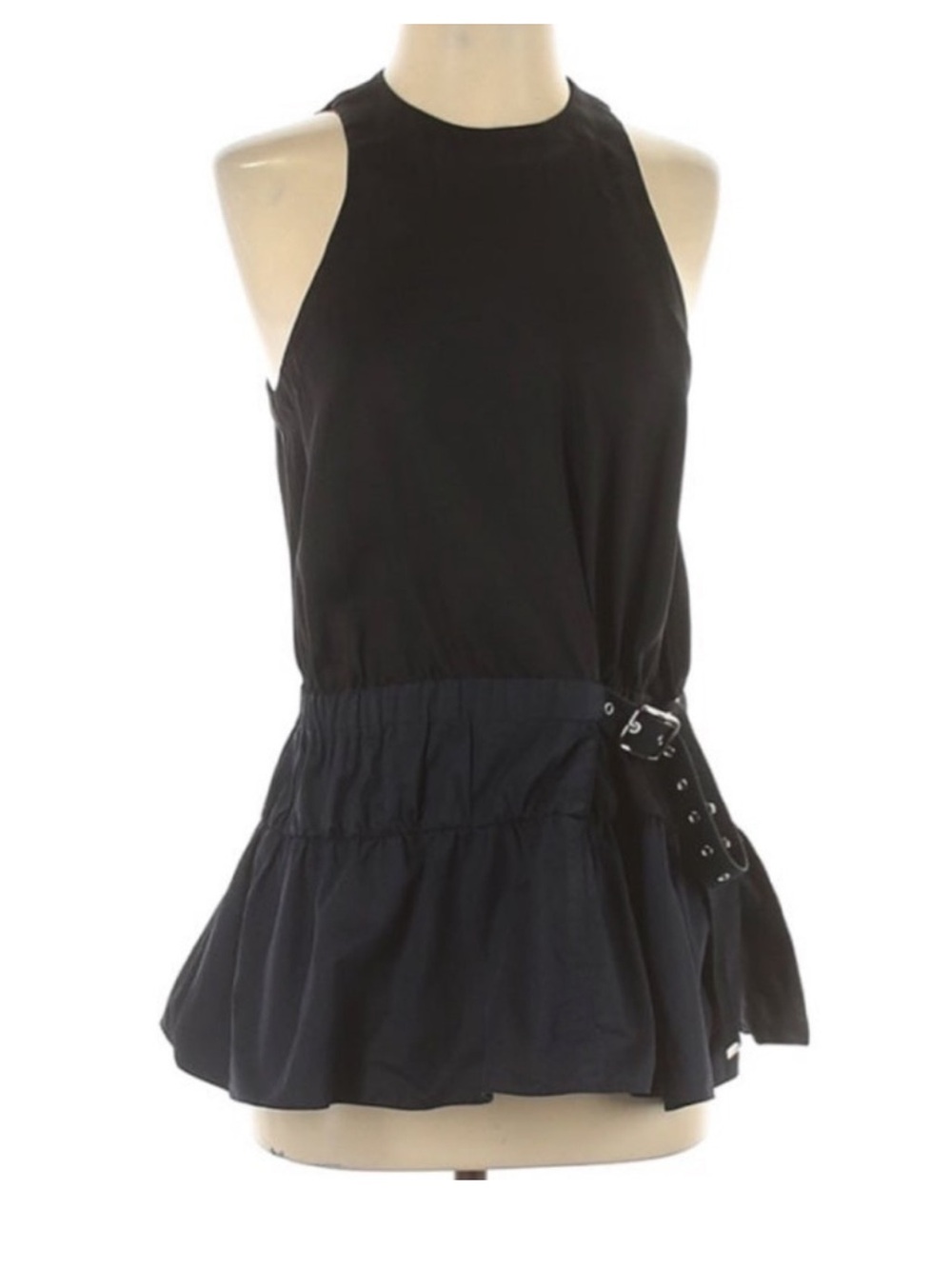 Tibi belted ruffle peplum top black size 8